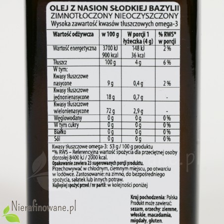 Olej z nasion słodkiej bazylii - wartości odżywcze