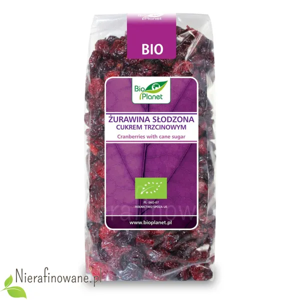 Żurawina Suszona BIO, słodzona cukrem trzcinowym, Bio Planet