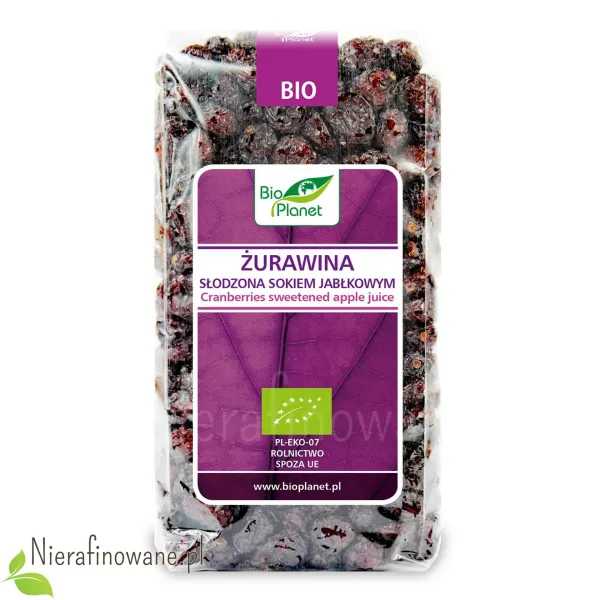 Żurawina Suszona BIO, słodzona sokiem jabłkowym, Bio Planet