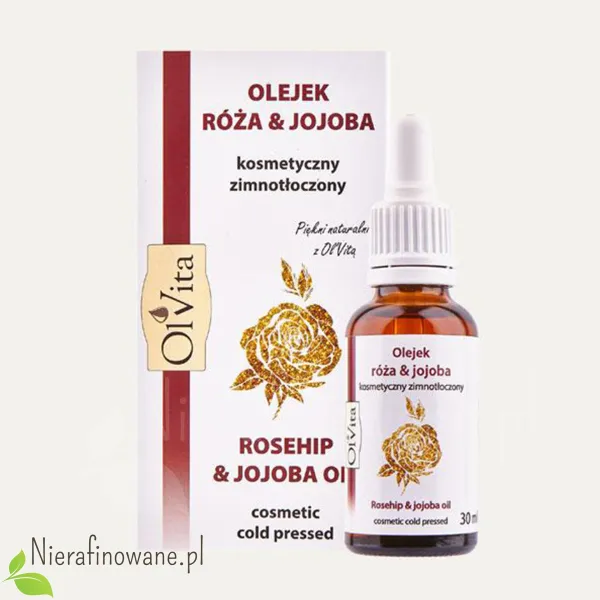 Mix olejów nierafinowanych - róża i jojoba. Ol'Vita. Szklana butelka z pipetą. Mix olejów nierafinowanych - róża i jojoba. Ol'Vita. Szklana butelka z pipetą.