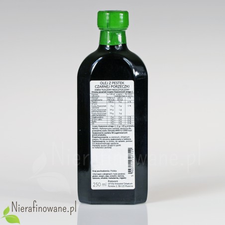 Olej z pestek Czarnej Porzeczki, zimnotłoczony, nieoczyszczony - Ol'Vita - 250 ml - wartości odżywcze