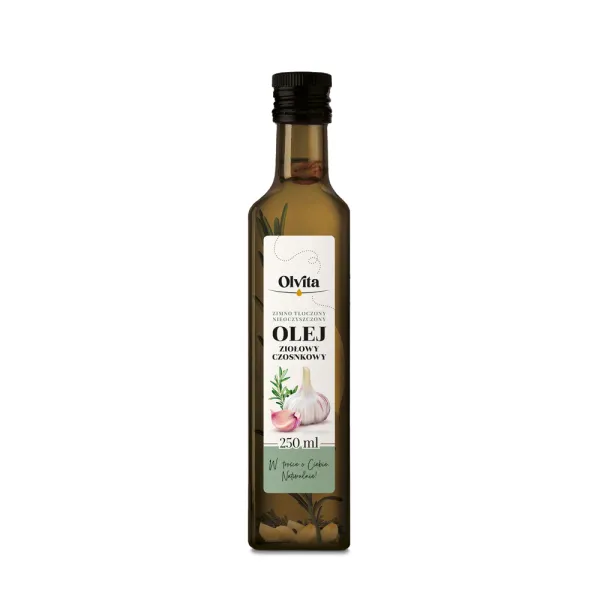 Olej Ziołowy Czosnkowy - zimnotłoczony, nieoczyszczony Ol'Vita - 250 ml