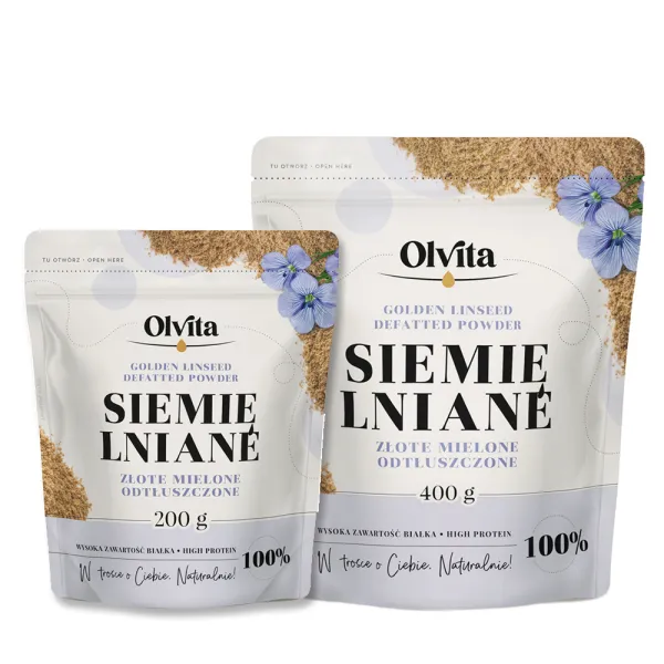 Siemię Lniane Złociste Odtłuszczone Mielone - Ol'Vita 200 i 400 g
