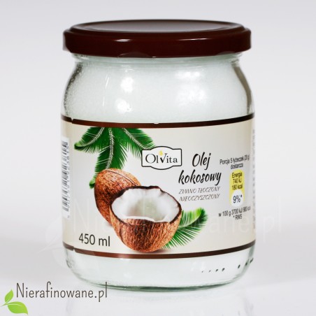 Olej kokosowy - zimno tłoczony, nieoczyszczony Ol'Vita 450 ml