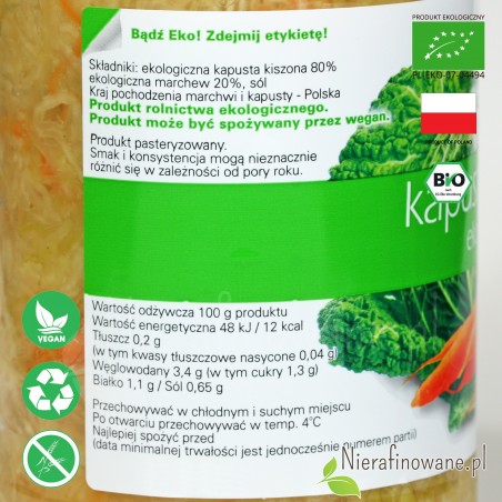 Kapusta Kiszona, ekologiczna, Biofood - wartości odżywcze