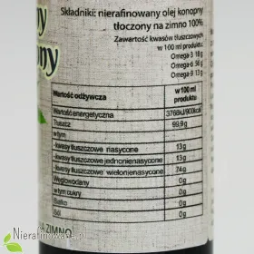 Olej Konopny, zimnotłoczony, Oleje Świecie 250 ml - wartości odżywcze