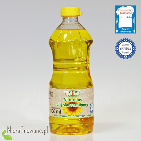 Olej słonecznikowy zimnotłoczony Oleje Świecie - 500 ml, butelka plastikowa