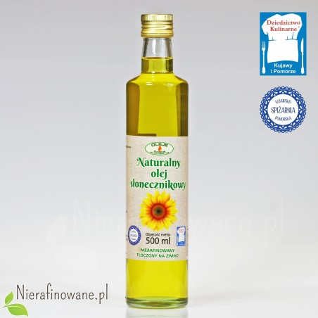 Olej słonecznikowy zimnotłoczony Oleje Świecie - 500 ml, butelka szklana