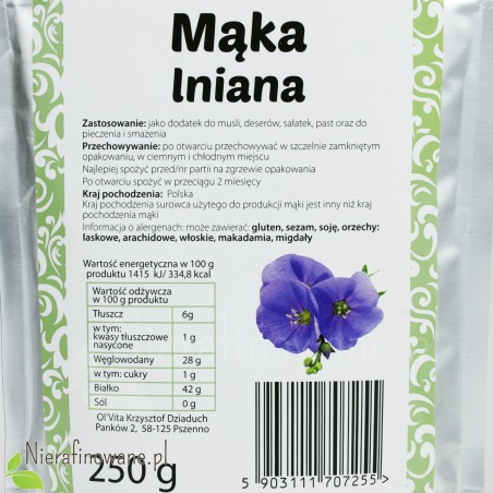 Mąka Lniana - Ol'Vita - wartości odżywcze